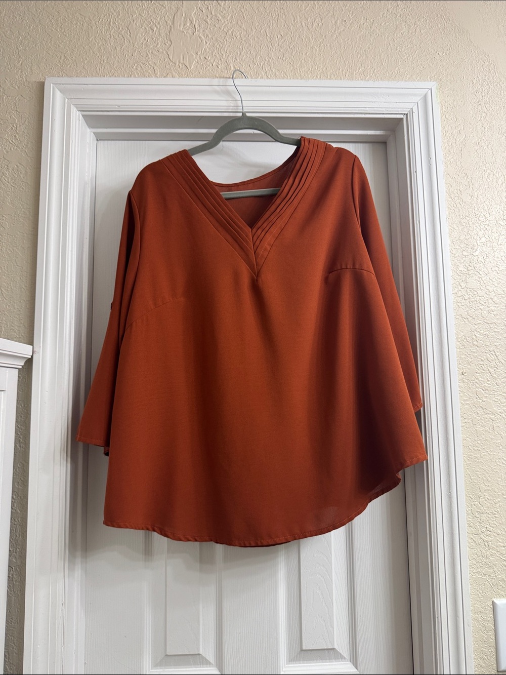 V-Neck Flowing Tunic Top in Rust